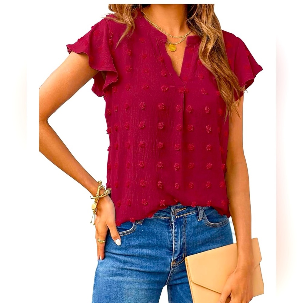 NWT Women's Ruffled Sleeve Top - Red